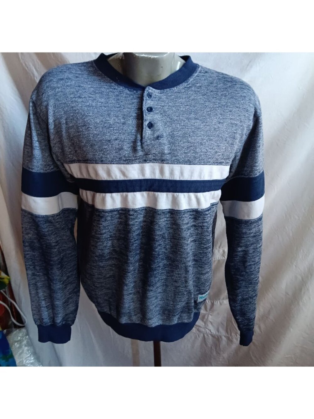 Vintage Nerd Pullover Shirt Medium 1980's Colorblock Henley Heather Sewn Geek